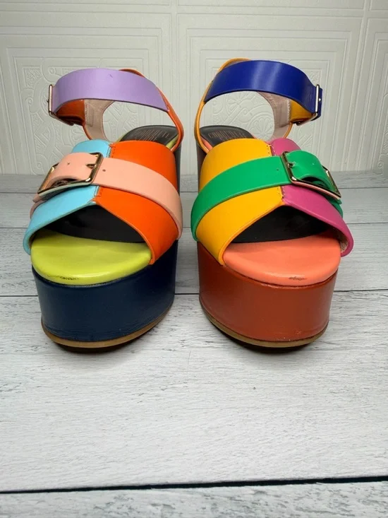 Charlotte Stone Raf Multicolor Leather Platform Sandals 7 - Picture 9 of 9